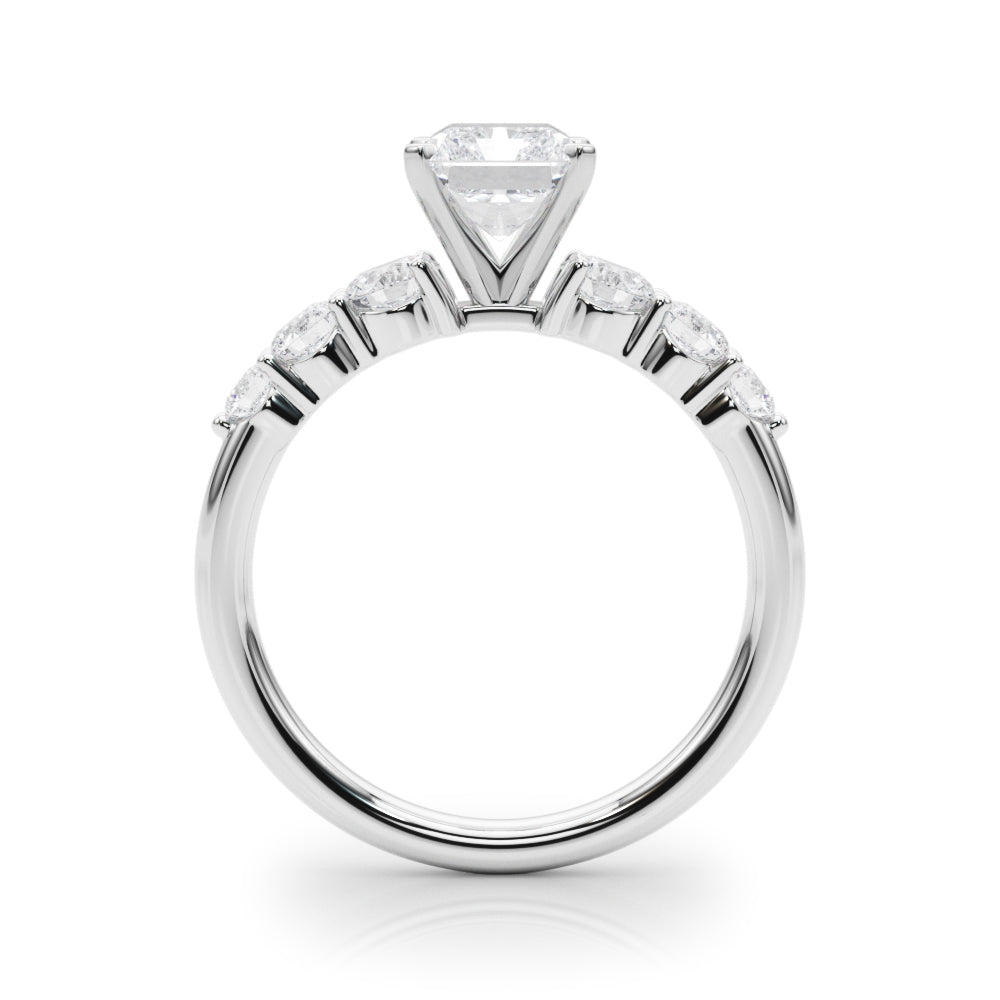 Sculpted Rd Center Single Row Round Diamond Engagement Ring in 10K/14K gold and platinum with certified lab-grown or natural diamonds