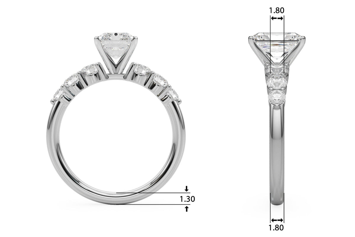 Sculpted Rd Center Single Row Round Diamond Engagement Ring in 10K/14K gold and platinum with certified lab-grown or natural diamonds