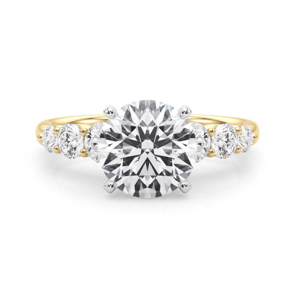 Sculpted Rd Center Single Row Round Diamond Engagement Ring in 10K/14K gold and platinum with certified lab-grown or natural diamonds