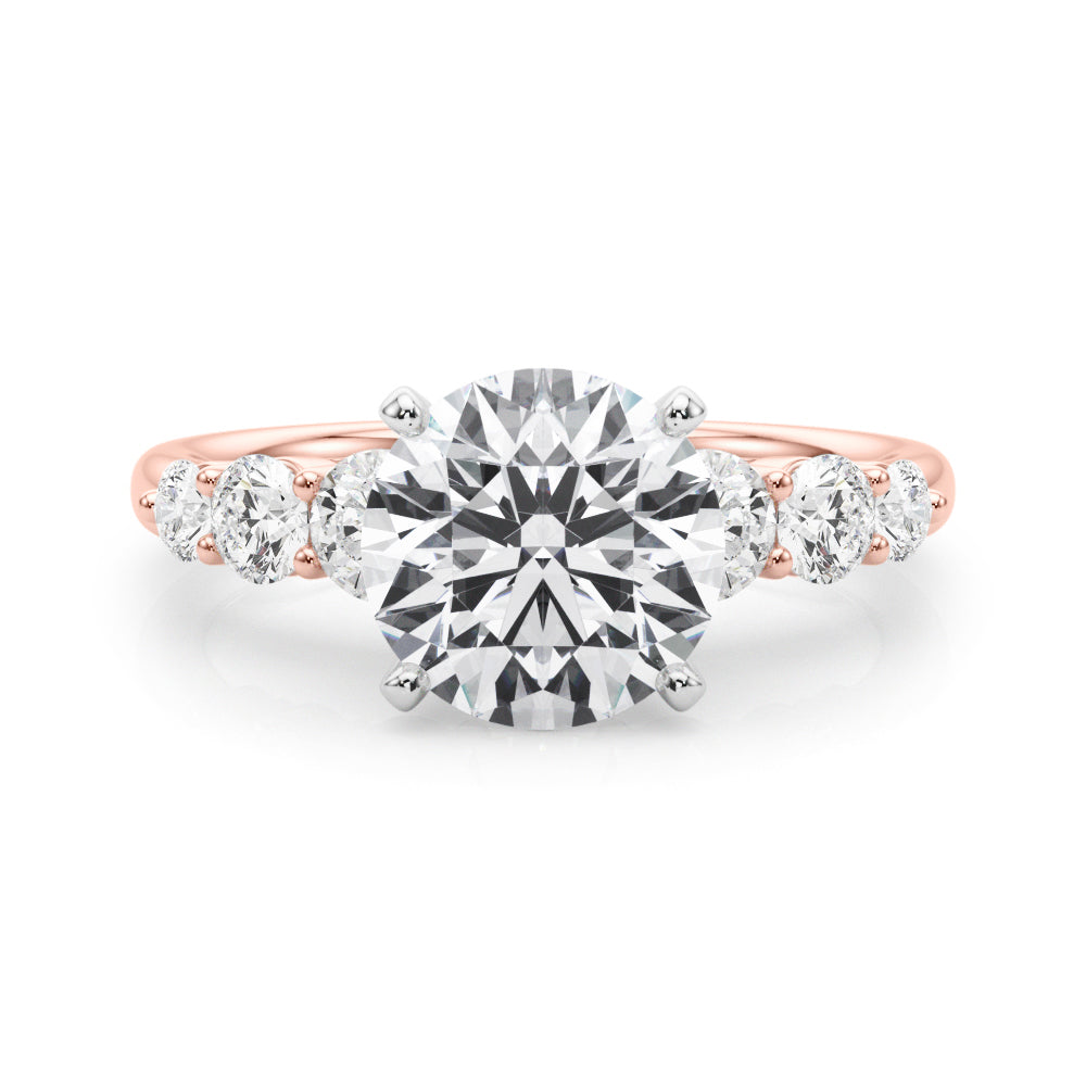 Sculpted Rd Center Single Row Round Diamond Engagement Ring in 10K/14K gold and platinum with certified lab-grown or natural diamonds