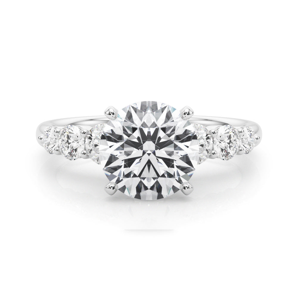 Sculpted Rd Center Single Row Round Diamond Engagement Ring in 10K/14K gold and platinum with certified lab-grown or natural diamonds