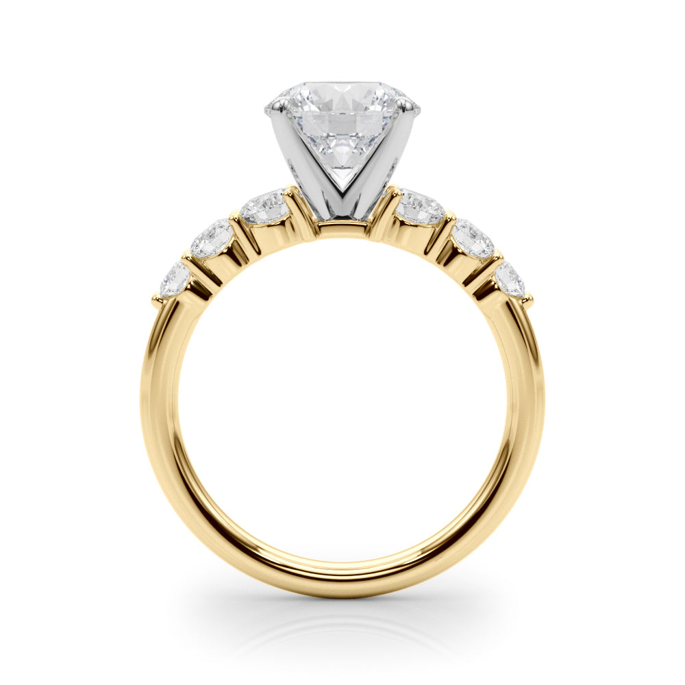 Sculpted Rd Center Single Row Round Diamond Engagement Ring in 10K/14K gold and platinum with certified lab-grown or natural diamonds