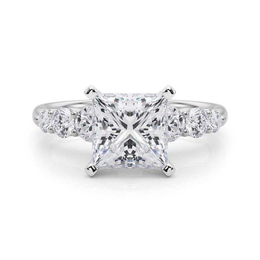 Sculpted Rd Center Single Row Round Diamond Engagement Ring in 10K/14K gold and platinum with certified lab-grown or natural diamonds