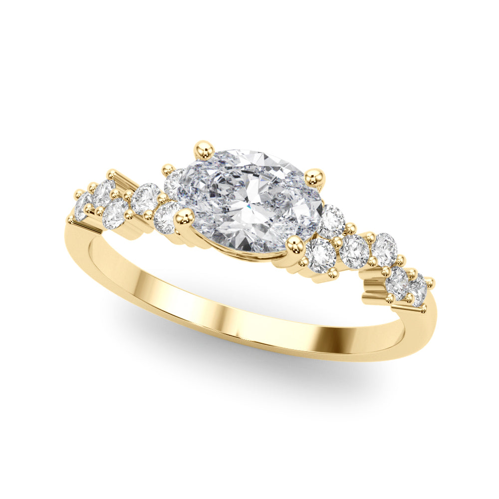 Refined Oval Center East To West Oval Diamond Engagement Ring in 10K/14K gold and platinum with certified lab-grown or natural diamonds