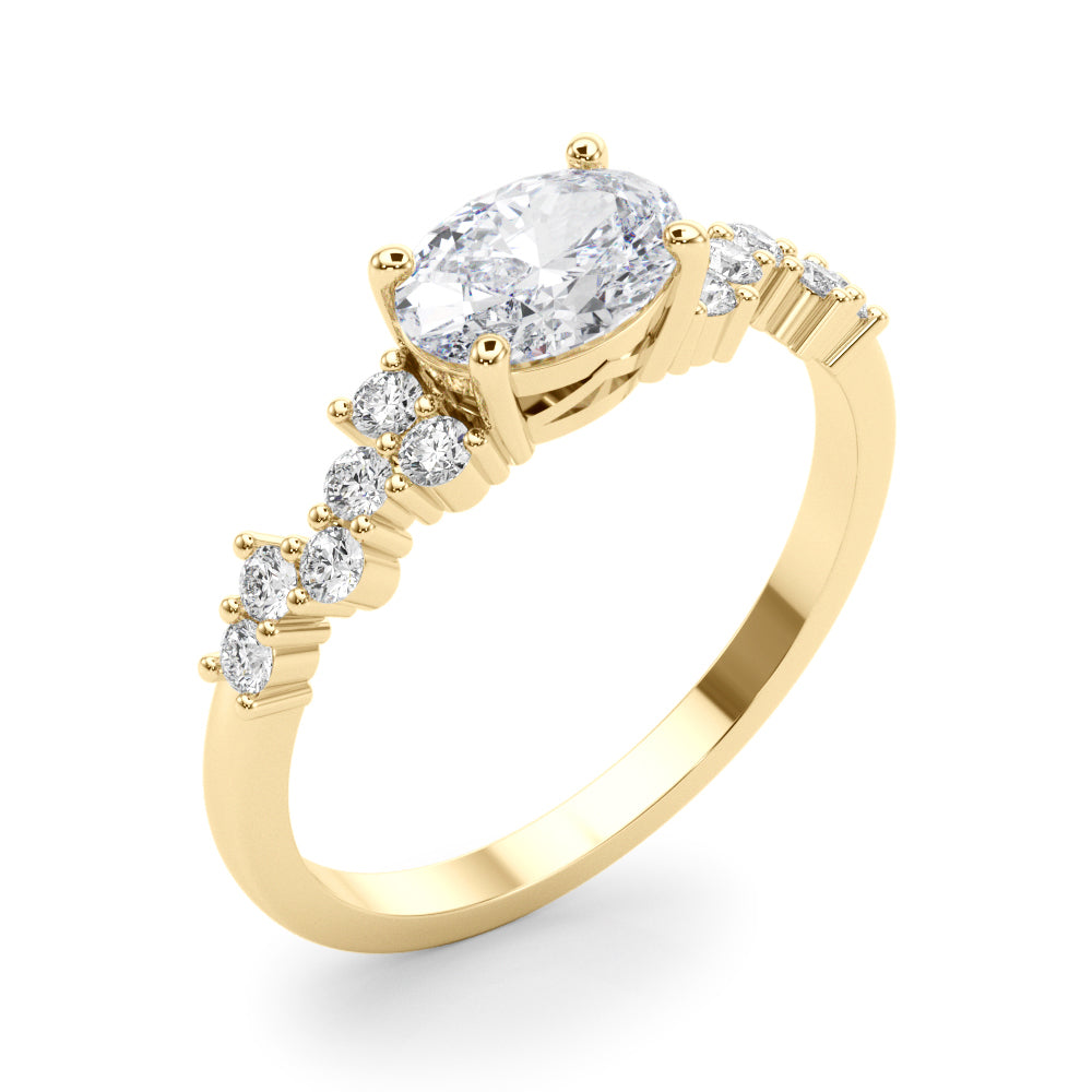 Refined Oval Center East To West Oval Diamond Engagement Ring in 10K/14K gold and platinum with certified lab-grown or natural diamonds