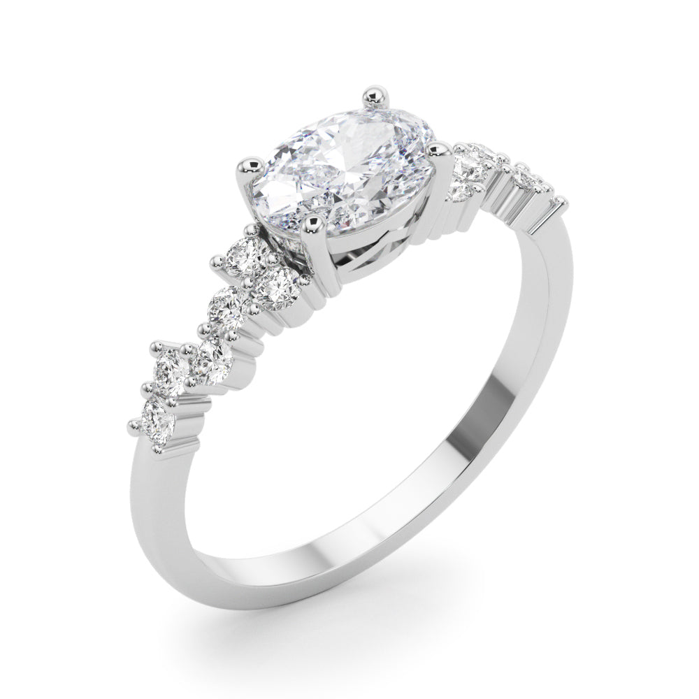 Refined Oval Center East To West Oval Diamond Engagement Ring in 10K/14K gold and platinum with certified lab-grown or natural diamonds