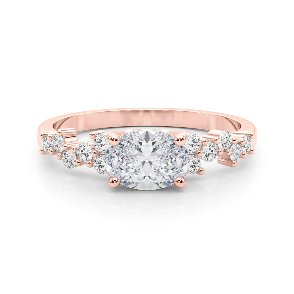 Refined Oval Center East To West Oval Diamond Engagement Ring in 10K/14K gold and platinum with certified lab-grown or natural diamonds