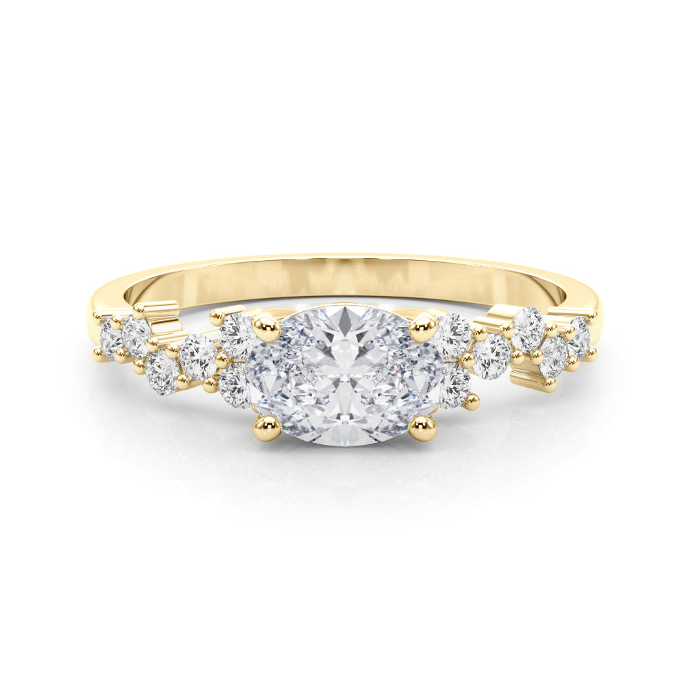 Refined Oval Center East To West Oval Diamond Engagement Ring in 10K/14K gold and platinum with certified lab-grown or natural diamonds