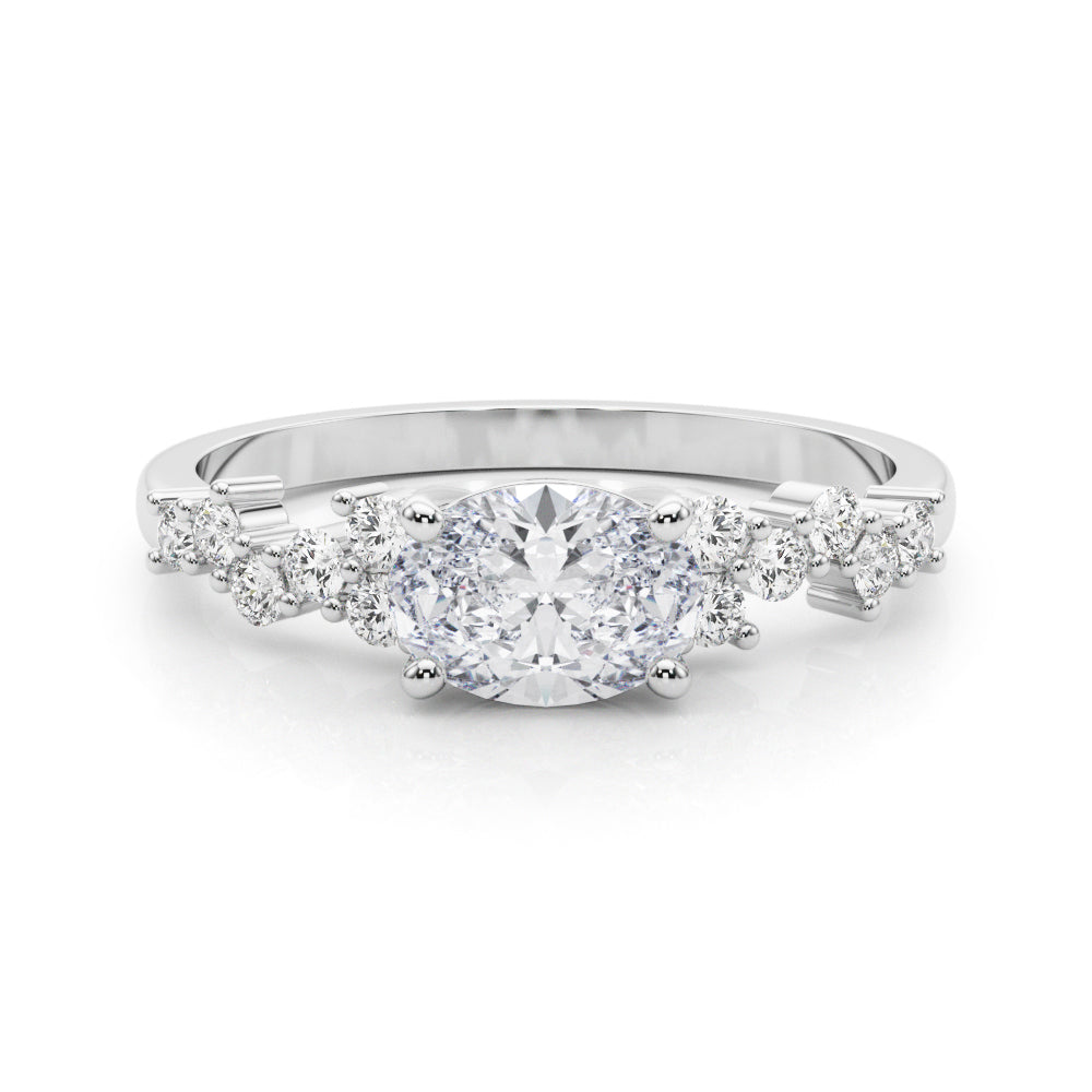 Refined Oval Center East To West Oval Diamond Engagement Ring in 10K/14K gold and platinum with certified lab-grown or natural diamonds