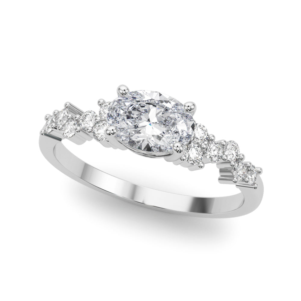 Refined Oval Center East To West Oval Diamond Engagement Ring in 10K/14K gold and platinum with certified lab-grown or natural diamonds