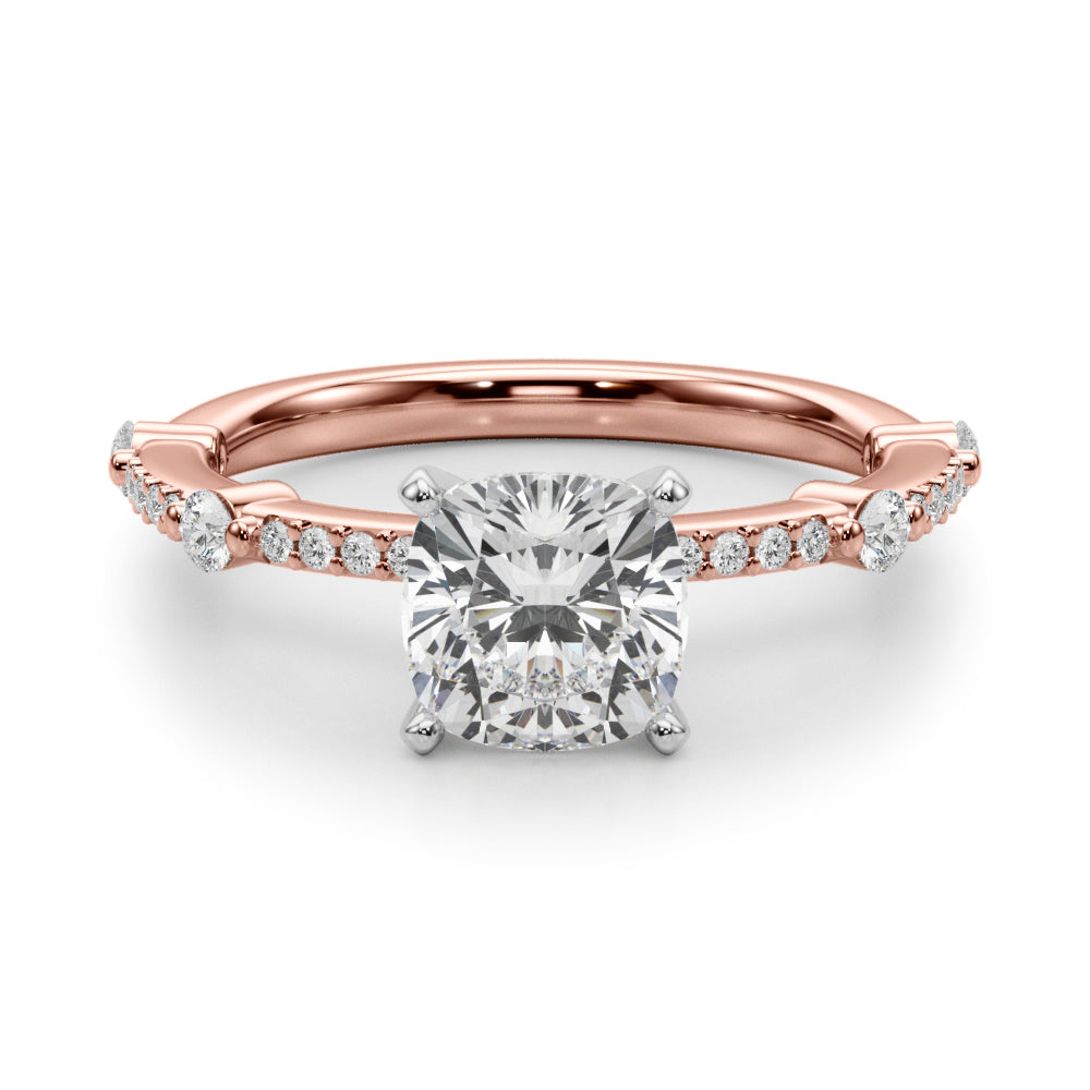 Bespoke Single Row Engagement Ring Round Diamond Engagement Ring in 10K/14K gold and platinum with certified lab-grown or natural diamonds