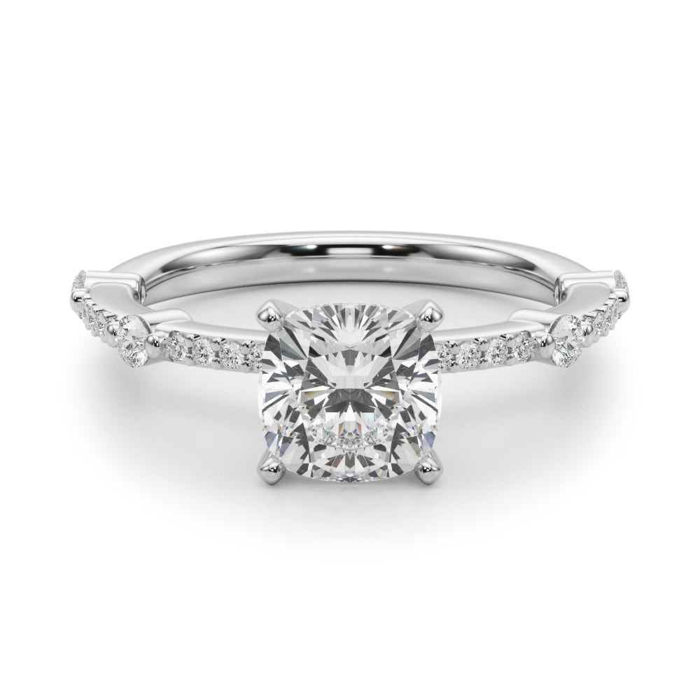 Bespoke Single Row Engagement Ring Round Diamond Engagement Ring in 10K/14K gold and platinum with certified lab-grown or natural diamonds