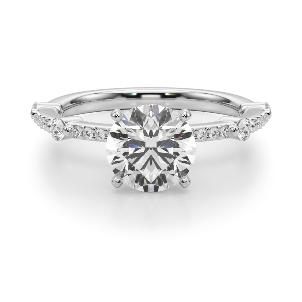 Bespoke Single Row Engagement Ring Round Diamond Engagement Ring in 10K/14K gold and platinum with certified lab-grown or natural diamonds