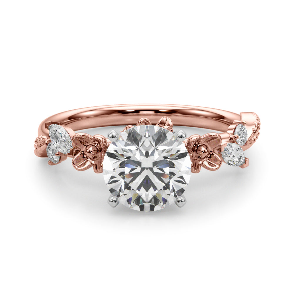 Exquisite Flower Dia Engagement Ring Round Diamond Engagement Ring in 10K/14K gold and platinum with certified lab-grown or natural diamonds