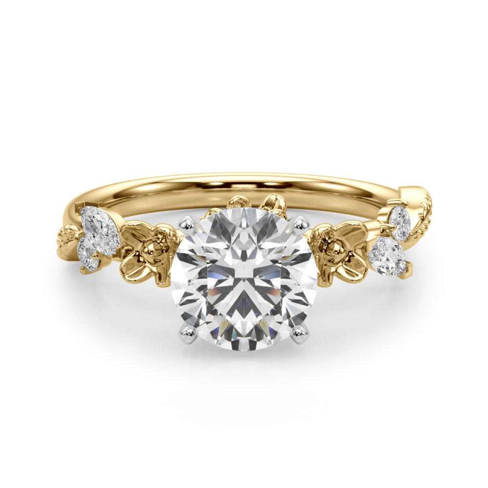 Exquisite Flower Dia Engagement Ring Round Diamond Engagement Ring in 10K/14K gold and platinum with certified lab-grown or natural diamonds