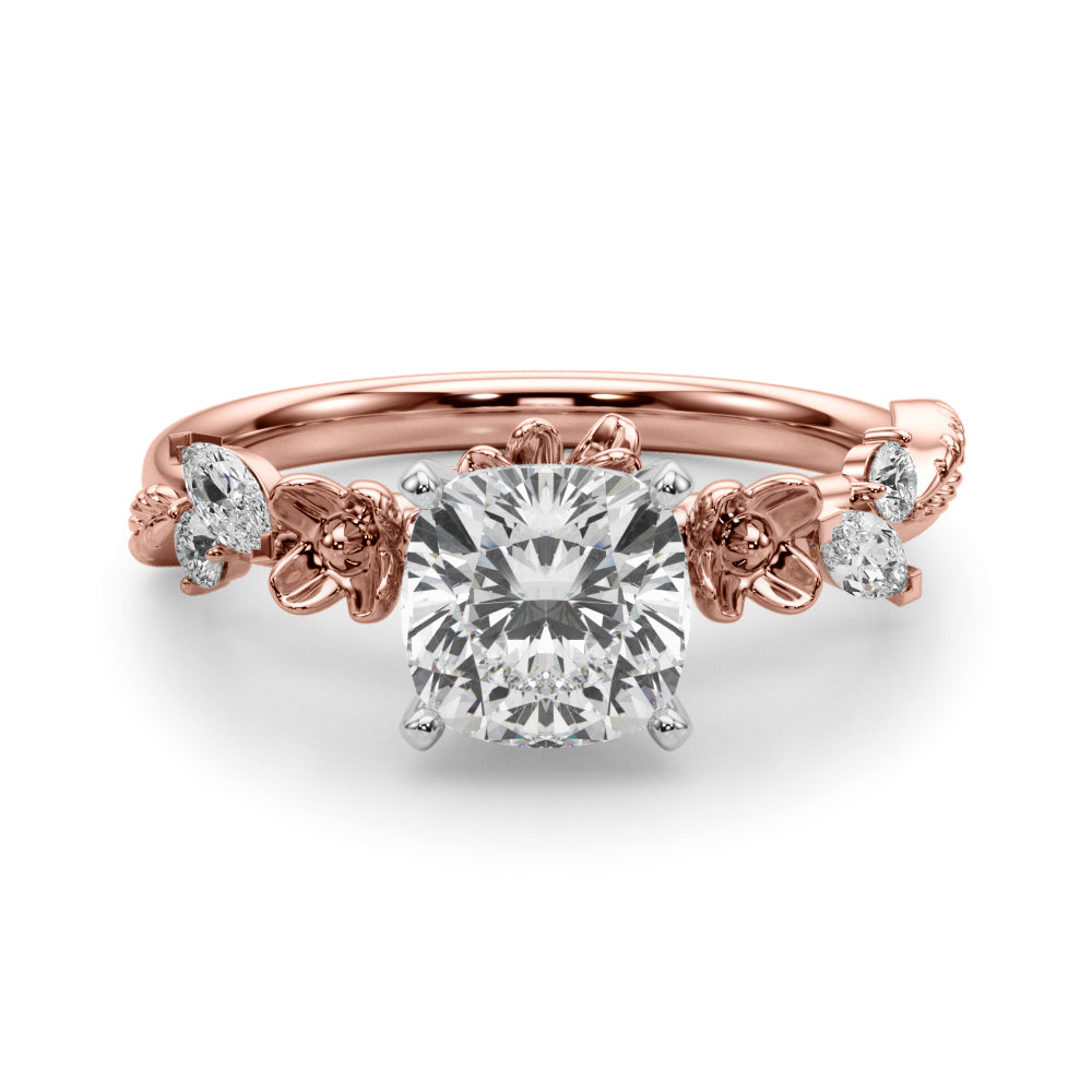 Exquisite Flower Dia Engagement Ring Round Diamond Engagement Ring in 10K/14K gold and platinum with certified lab-grown or natural diamonds