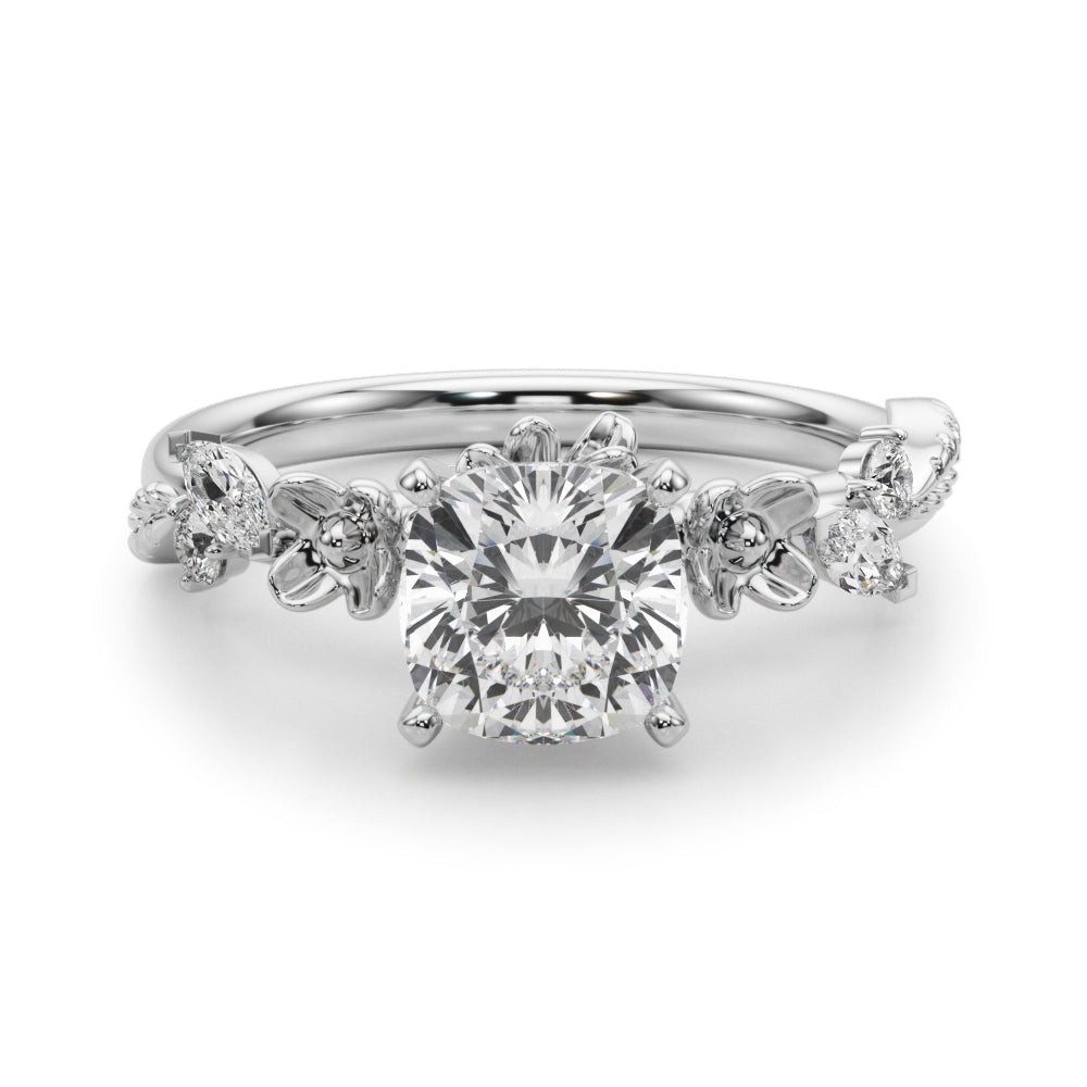 Exquisite Flower Dia Engagement Ring Round Diamond Engagement Ring in 10K/14K gold and platinum with certified lab-grown or natural diamonds