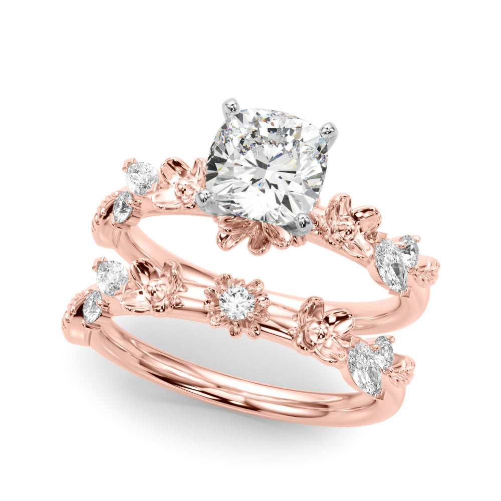 Exquisite Flower Dia Engagement Ring Round Diamond Engagement Ring in 10K/14K gold and platinum with certified lab-grown or natural diamonds