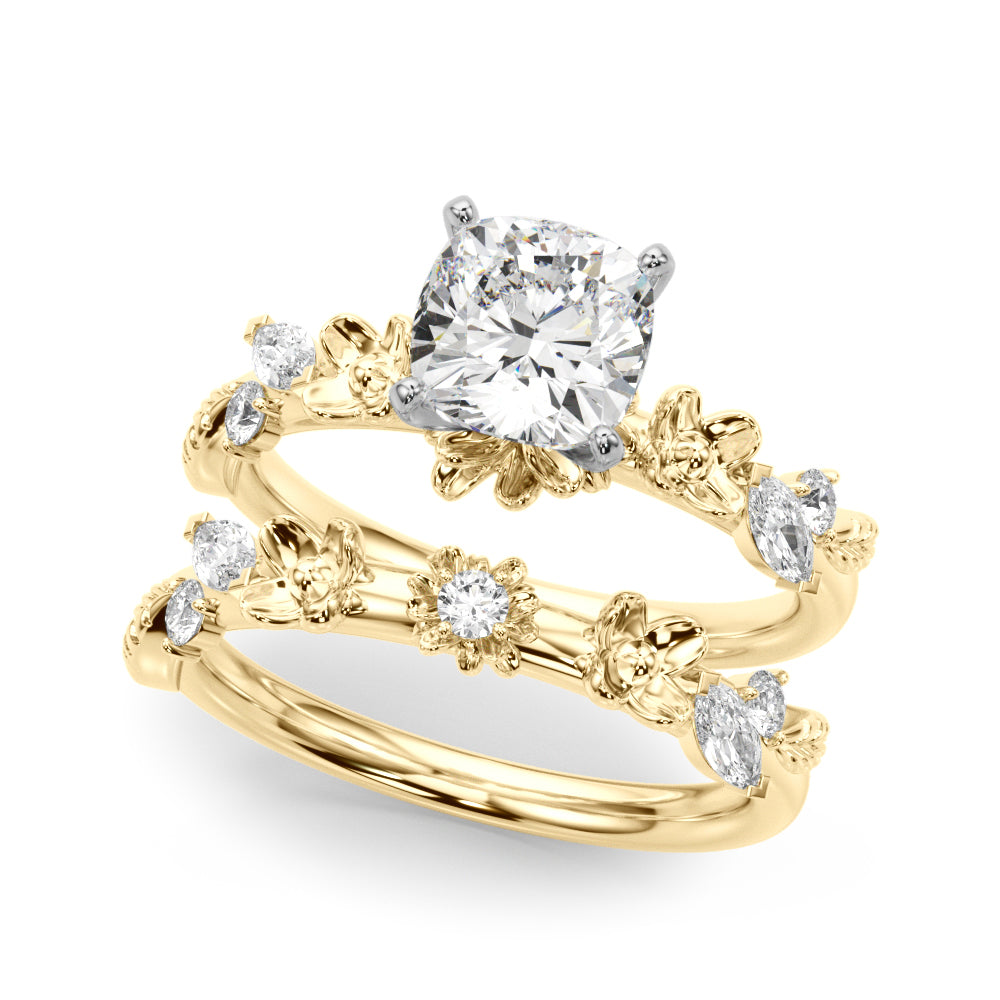 Exquisite Flower Dia Engagement Ring Round Diamond Engagement Ring in 10K/14K gold and platinum with certified lab-grown or natural diamonds