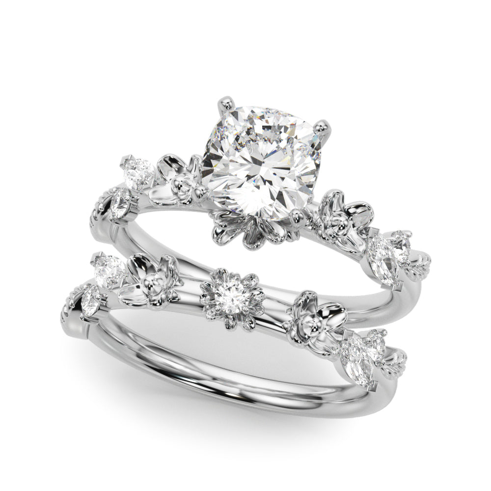 Exquisite Flower Dia Engagement Ring Round Diamond Engagement Ring in 10K/14K gold and platinum with certified lab-grown or natural diamonds