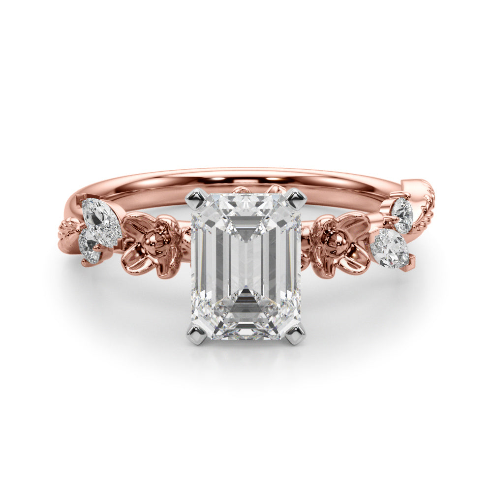 Exquisite Flower Dia Engagement Ring Round Diamond Engagement Ring in 10K/14K gold and platinum with certified lab-grown or natural diamonds