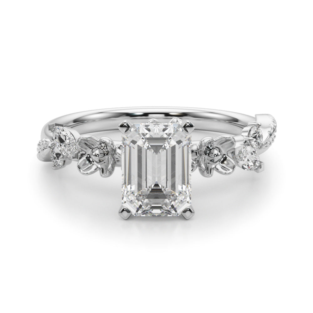 Exquisite Flower Dia Engagement Ring Round Diamond Engagement Ring in 10K/14K gold and platinum with certified lab-grown or natural diamonds