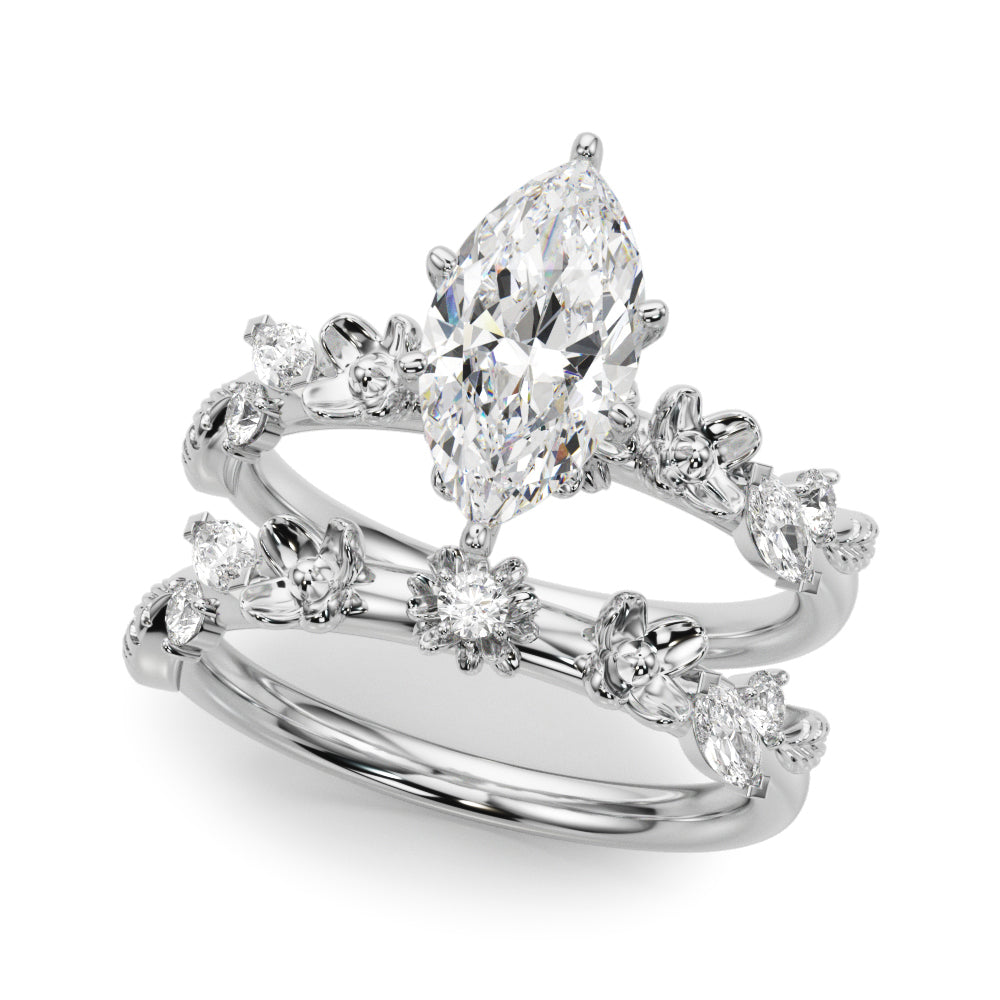 Exquisite Flower Dia Engagement Ring Round Diamond Engagement Ring in 10K/14K gold and platinum with certified lab-grown or natural diamonds