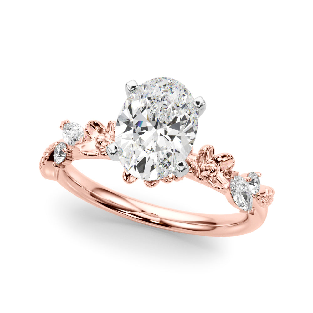 Exquisite Flower Dia Engagement Ring Round Diamond Engagement Ring in 10K/14K gold and platinum with certified lab-grown or natural diamonds