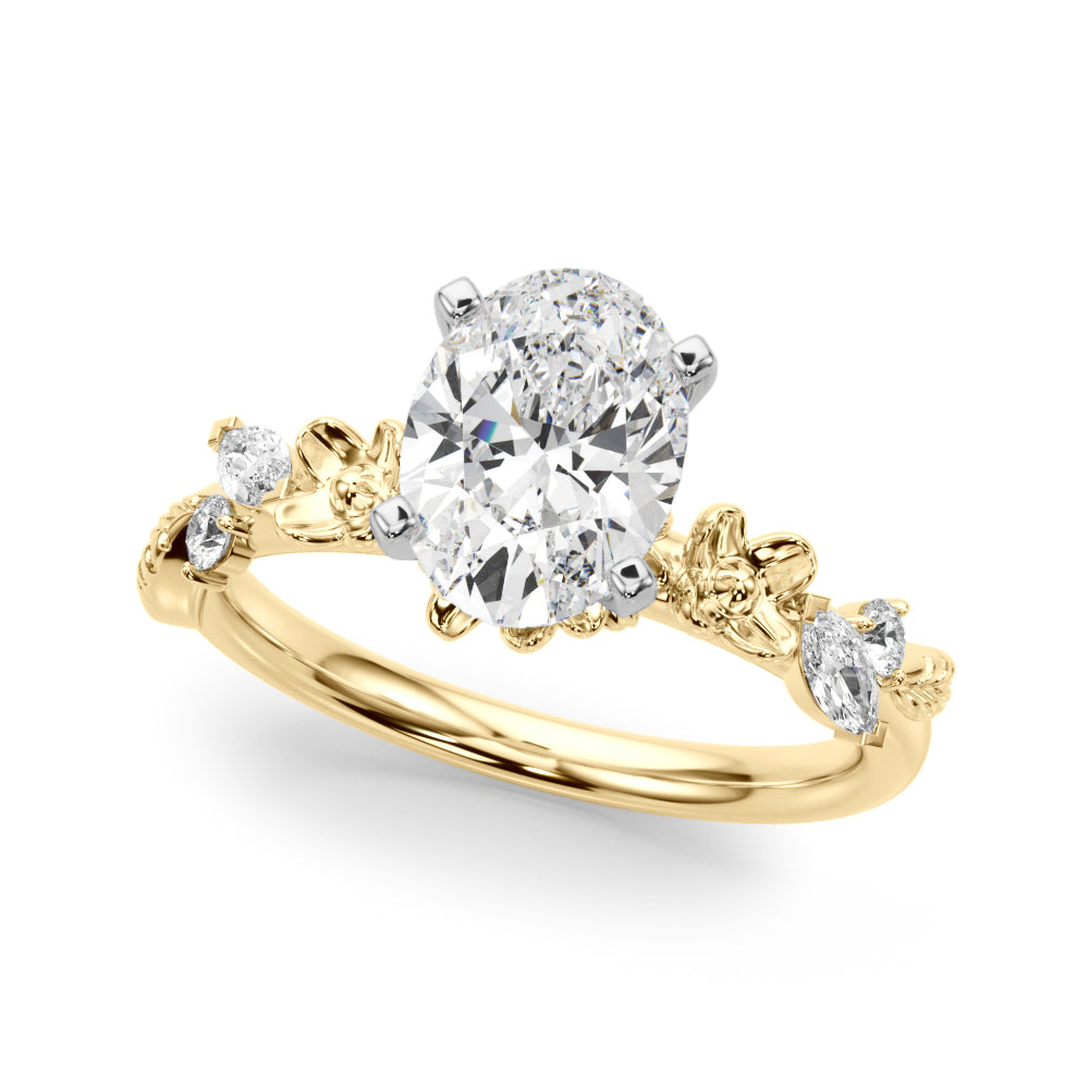 Exquisite Flower Dia Engagement Ring Round Diamond Engagement Ring in 10K/14K gold and platinum with certified lab-grown or natural diamonds