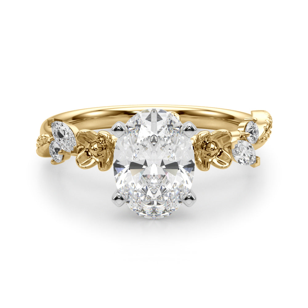 Exquisite Flower Dia Engagement Ring Round Diamond Engagement Ring in 10K/14K gold and platinum with certified lab-grown or natural diamonds