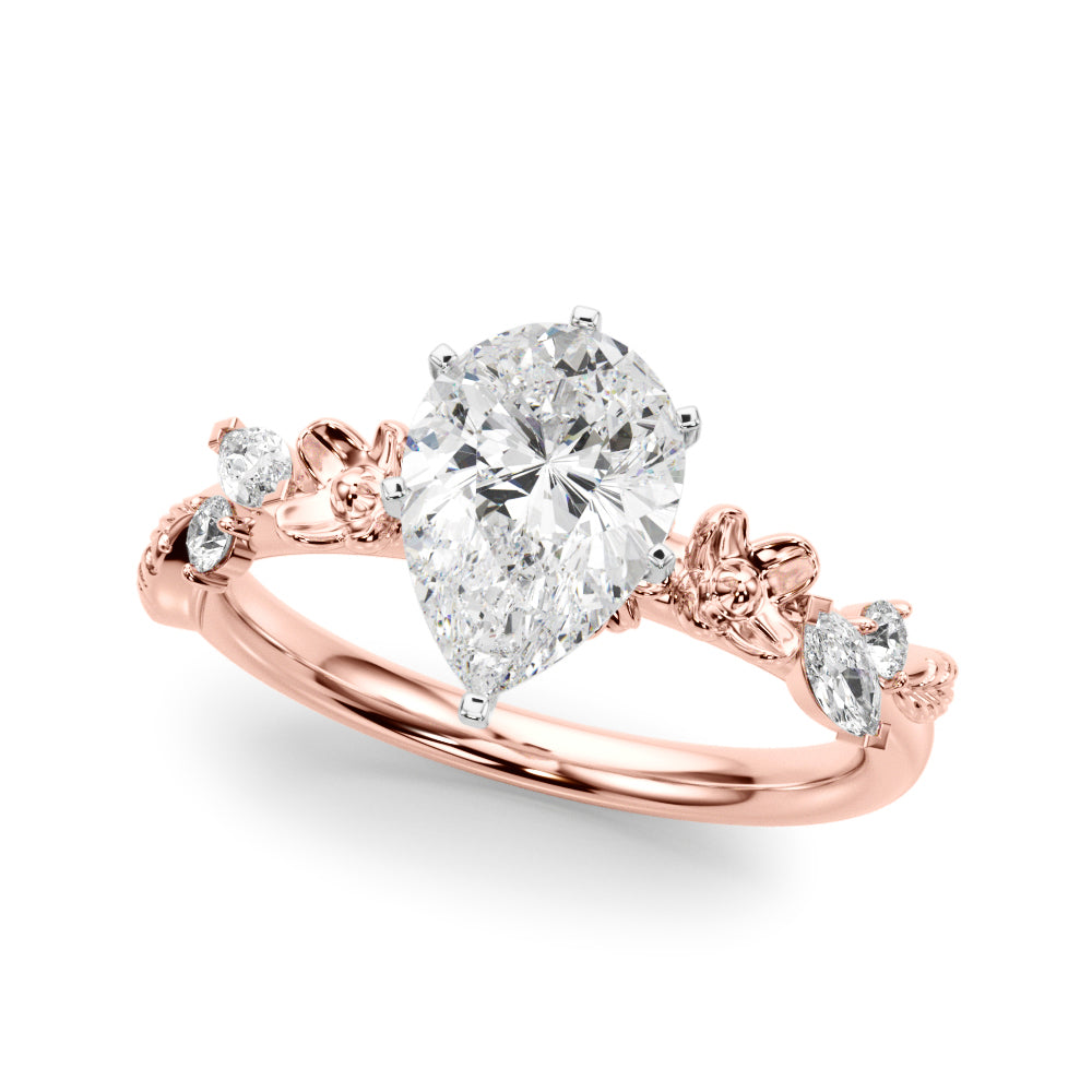 Exquisite Flower Dia Engagement Ring Round Diamond Engagement Ring in 10K/14K gold and platinum with certified lab-grown or natural diamonds