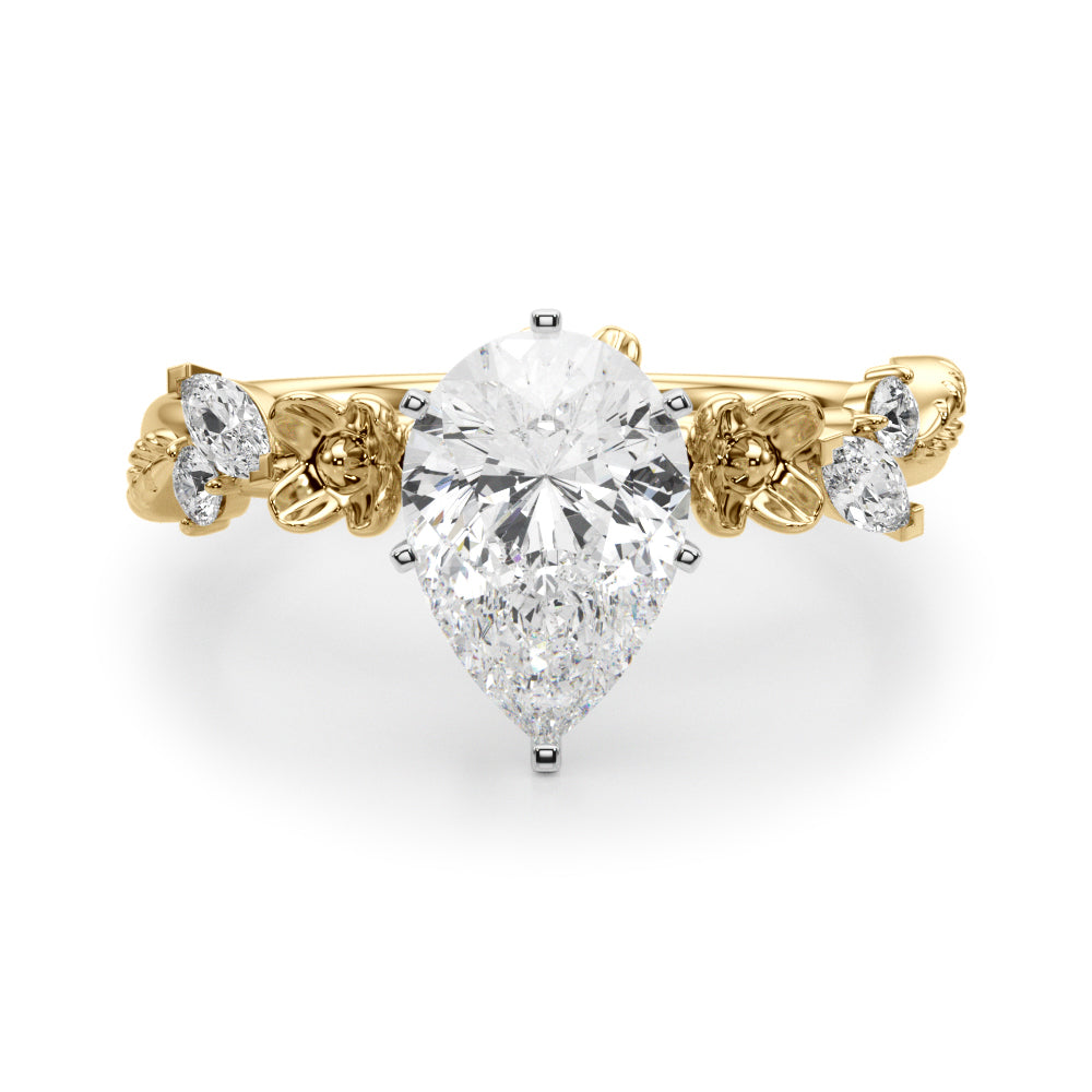Exquisite Flower Dia Engagement Ring Round Diamond Engagement Ring in 10K/14K gold and platinum with certified lab-grown or natural diamonds