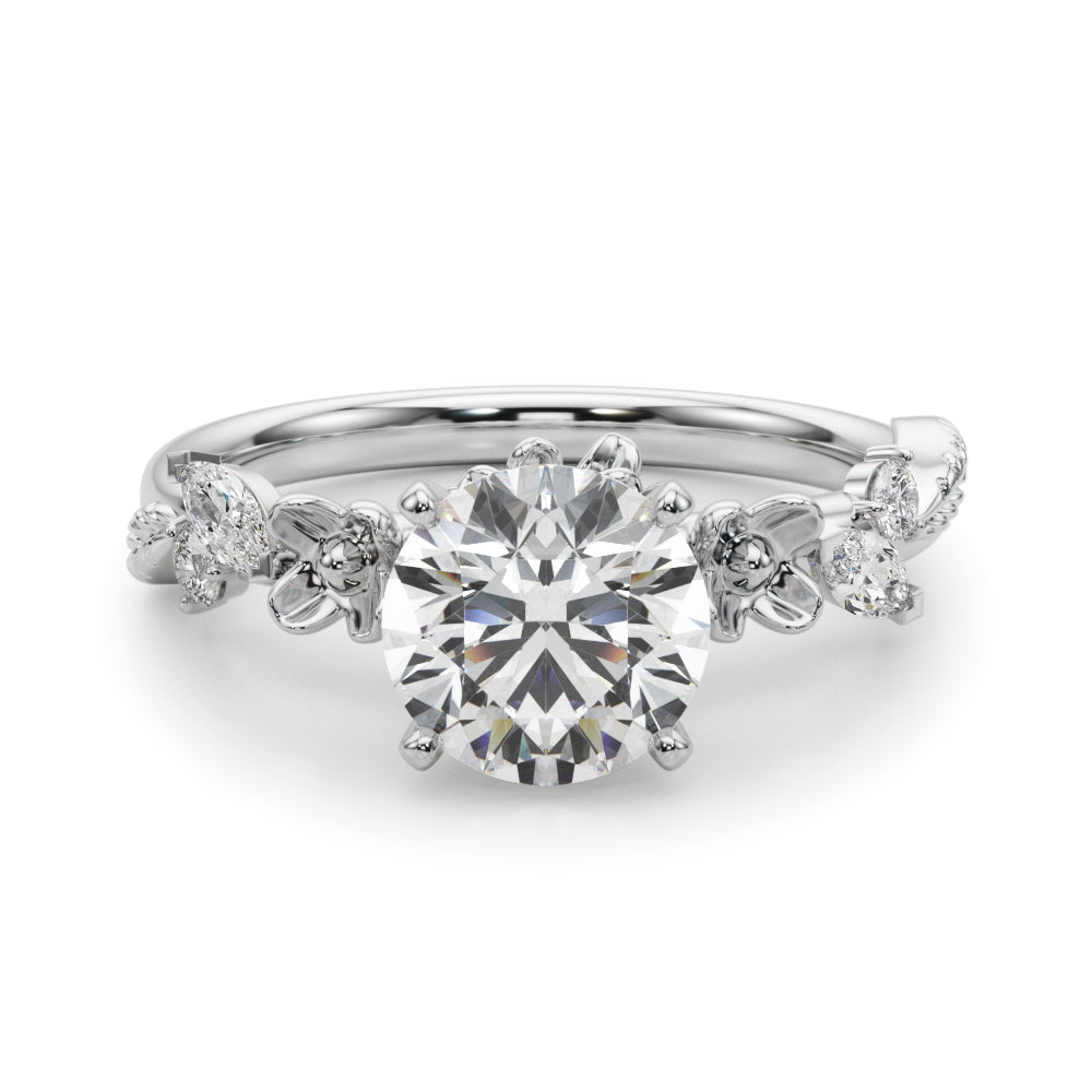 Exquisite Flower Dia Engagement Ring Round Diamond Engagement Ring in 10K/14K gold and platinum with certified lab-grown or natural diamonds