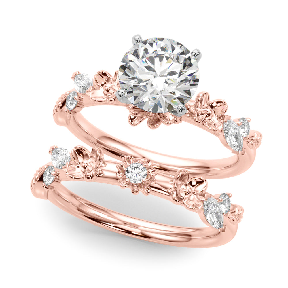 Exquisite Flower Dia Engagement Ring Round Diamond Engagement Ring in 10K/14K gold and platinum with certified lab-grown or natural diamonds