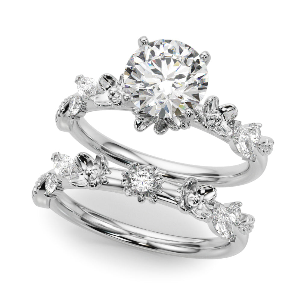 Exquisite Flower Dia Engagement Ring Round Diamond Engagement Ring in 10K/14K gold and platinum with certified lab-grown or natural diamonds