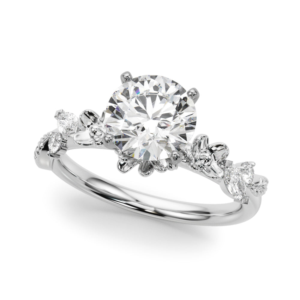 Exquisite Flower Dia Engagement Ring Round Diamond Engagement Ring in 10K/14K gold and platinum with certified lab-grown or natural diamonds