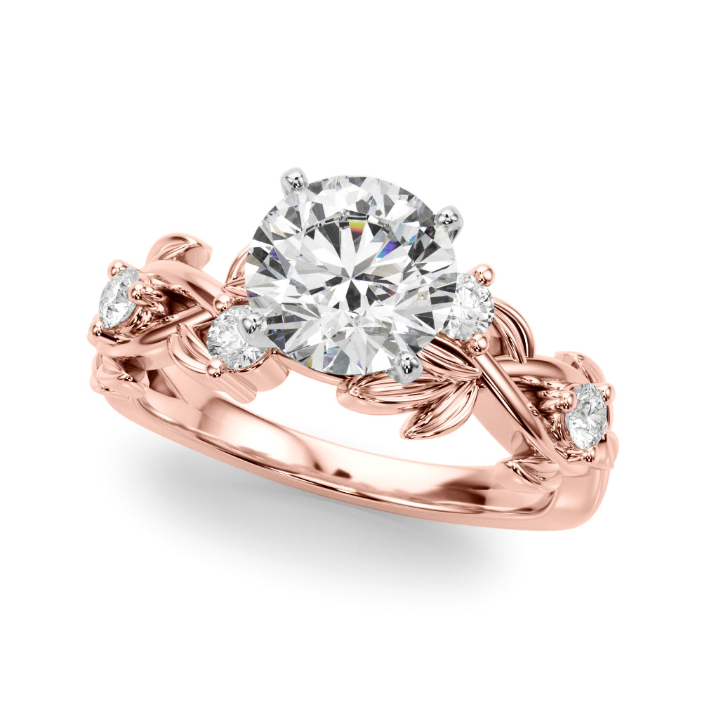 Regal Floral Leaf Dia Engagement Ring Round Diamond Engagement Ring in 10K/14K gold and platinum with certified lab-grown or natural diamonds