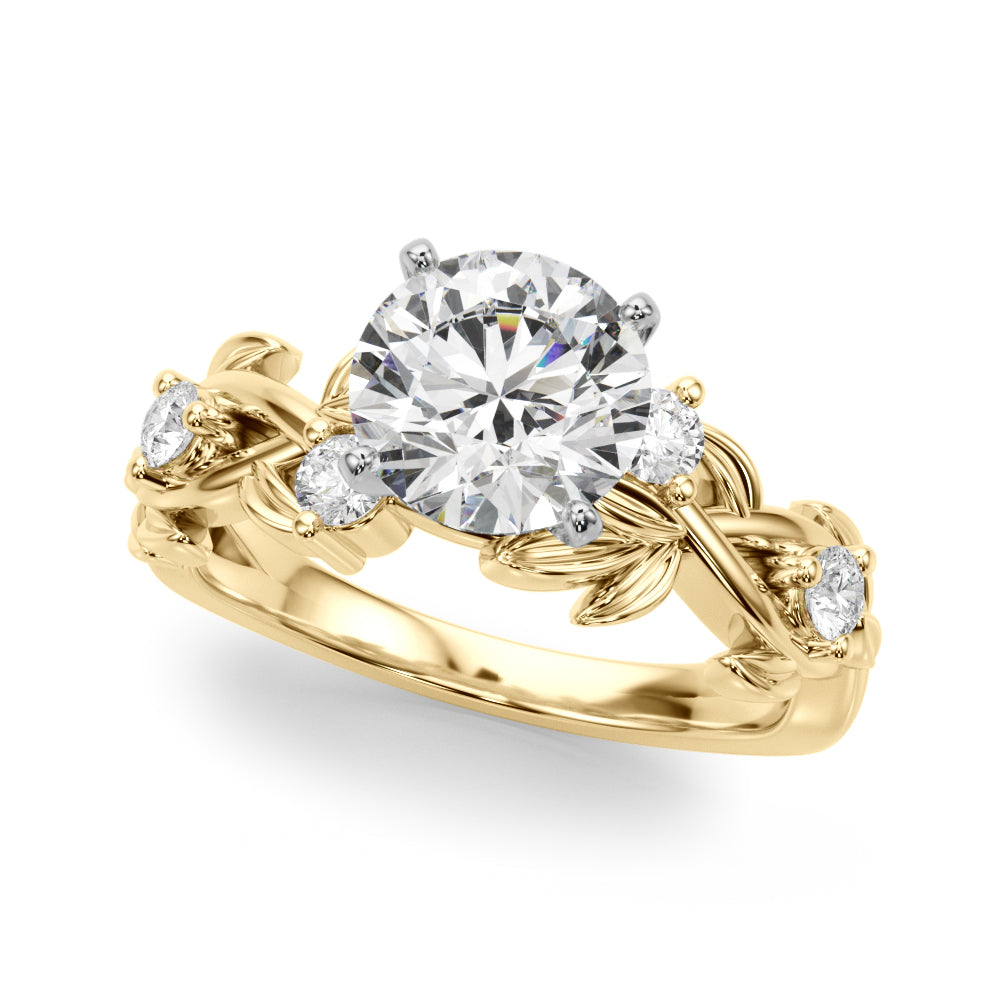Regal Floral Leaf Dia Engagement Ring Round Diamond Engagement Ring in 10K/14K gold and platinum with certified lab-grown or natural diamonds