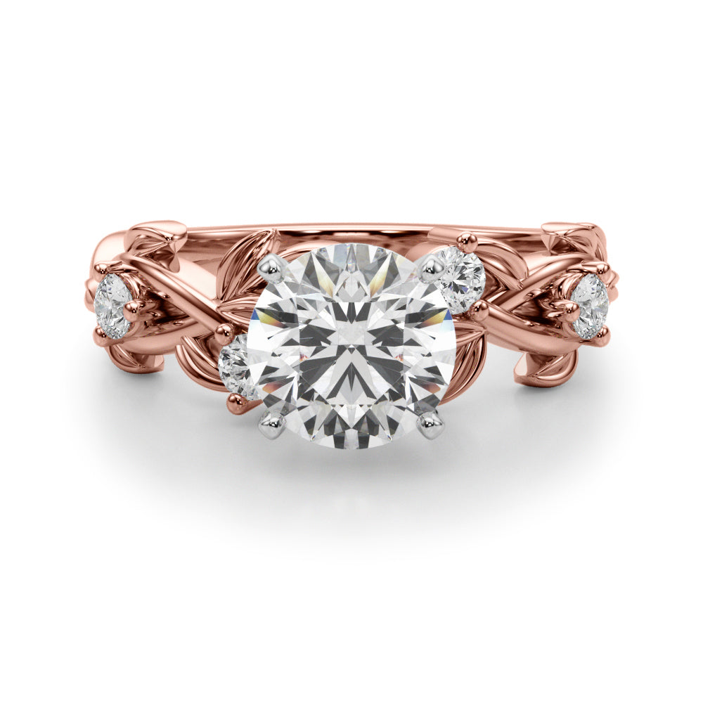 Regal Floral Leaf Dia Engagement Ring Round Diamond Engagement Ring in 10K/14K gold and platinum with certified lab-grown or natural diamonds