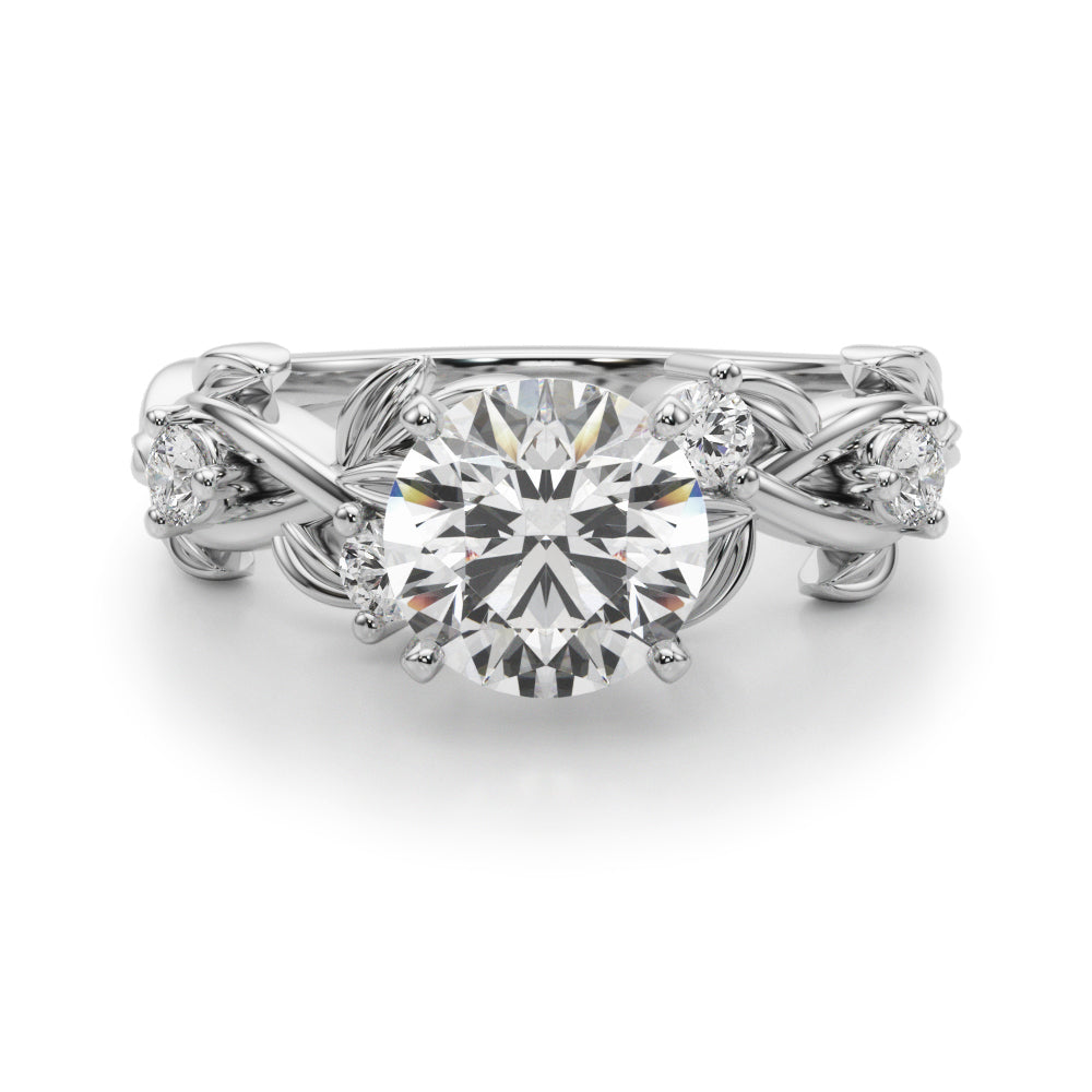 Regal Floral Leaf Dia Engagement Ring Round Diamond Engagement Ring in 10K/14K gold and platinum with certified lab-grown or natural diamonds