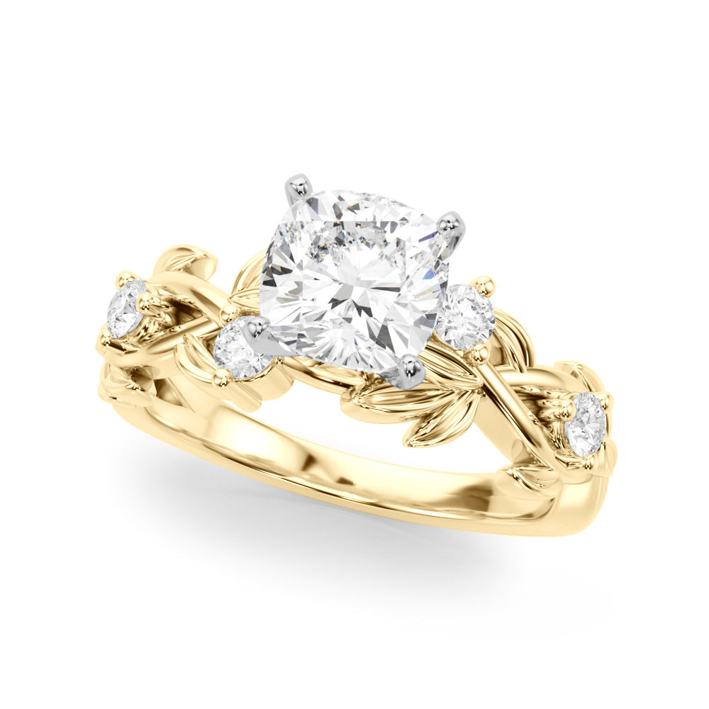 Regal Floral Leaf Dia Engagement Ring Round Diamond Engagement Ring in 10K/14K gold and platinum with certified lab-grown or natural diamonds