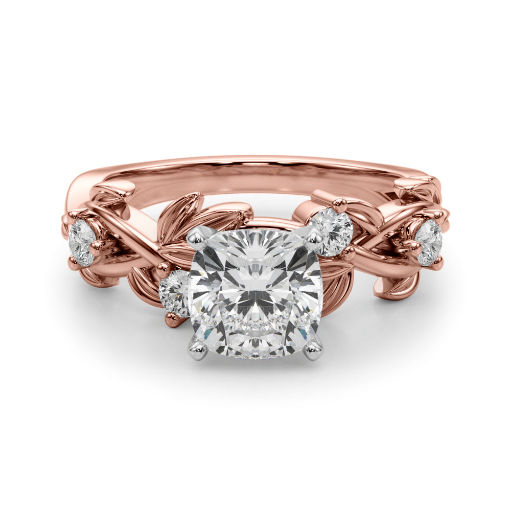 Regal Floral Leaf Dia Engagement Ring Round Diamond Engagement Ring in 10K/14K gold and platinum with certified lab-grown or natural diamonds