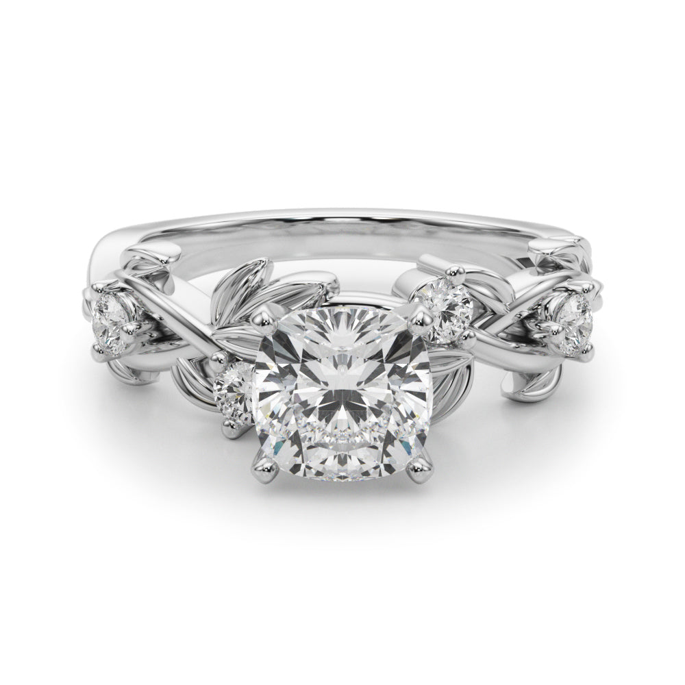 Regal Floral Leaf Dia Engagement Ring Round Diamond Engagement Ring in 10K/14K gold and platinum with certified lab-grown or natural diamonds