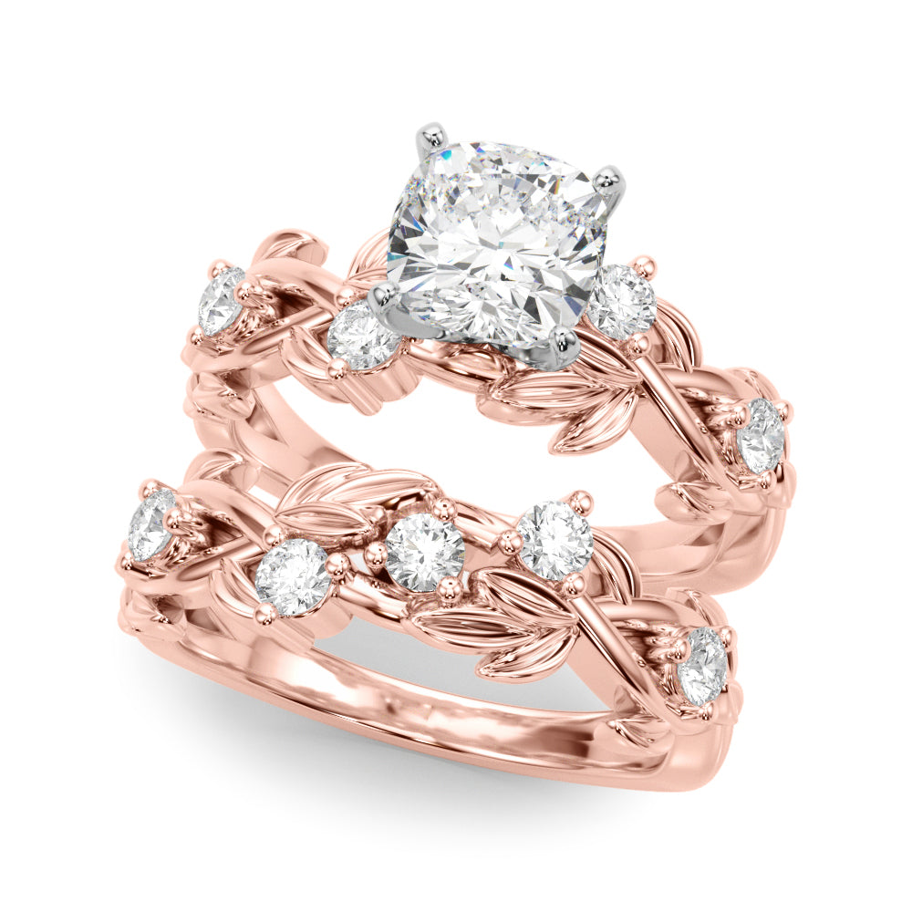 Regal Floral Leaf Dia Engagement Ring Round Diamond Engagement Ring in 10K/14K gold and platinum with certified lab-grown or natural diamonds