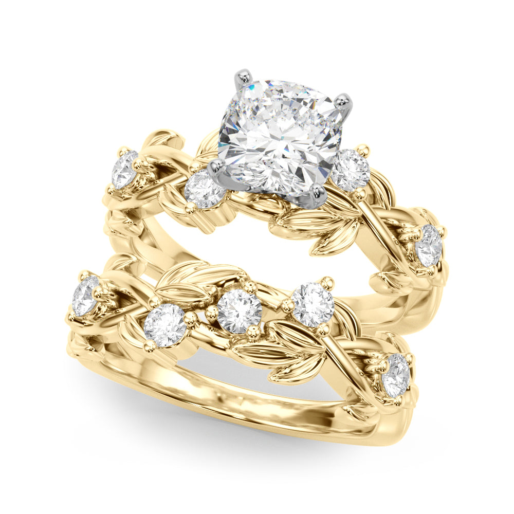 Regal Floral Leaf Dia Engagement Ring Round Diamond Engagement Ring in 10K/14K gold and platinum with certified lab-grown or natural diamonds