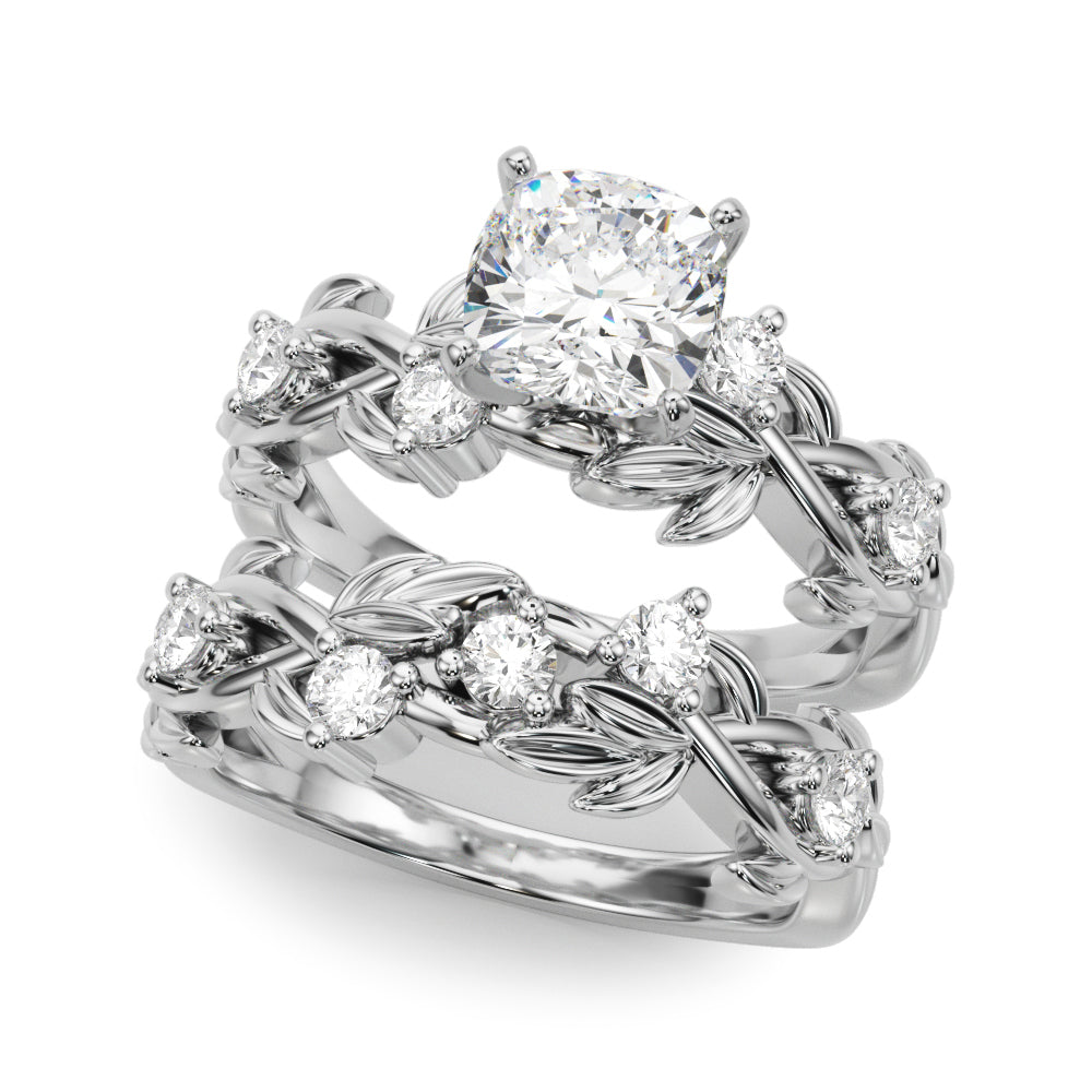 Regal Floral Leaf Dia Engagement Ring Round Diamond Engagement Ring in 10K/14K gold and platinum with certified lab-grown or natural diamonds