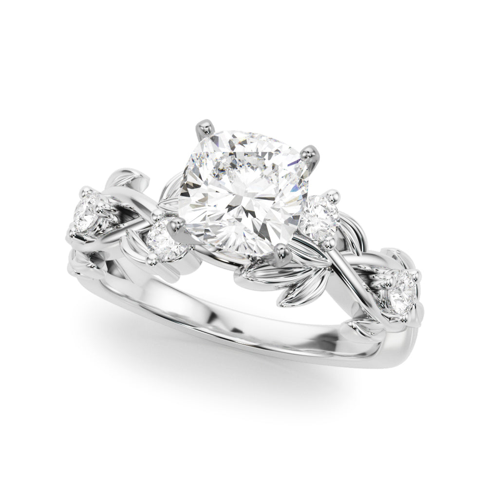 Regal Floral Leaf Dia Engagement Ring Round Diamond Engagement Ring in 10K/14K gold and platinum with certified lab-grown or natural diamonds