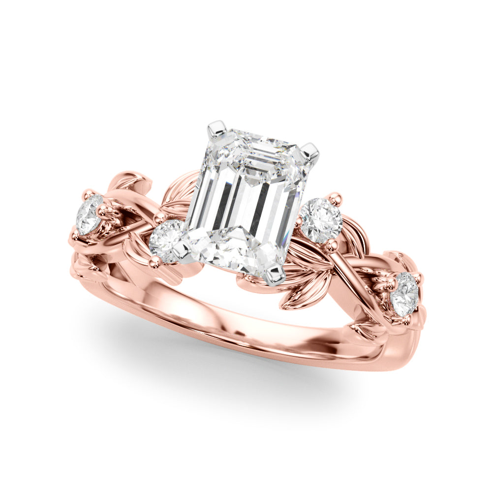 Regal Floral Leaf Dia Engagement Ring Round Diamond Engagement Ring in 10K/14K gold and platinum with certified lab-grown or natural diamonds