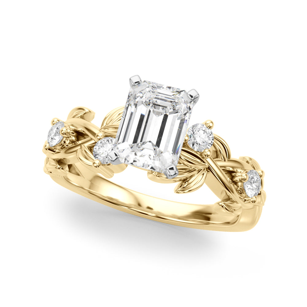 Regal Floral Leaf Dia Engagement Ring Round Diamond Engagement Ring in 10K/14K gold and platinum with certified lab-grown or natural diamonds
