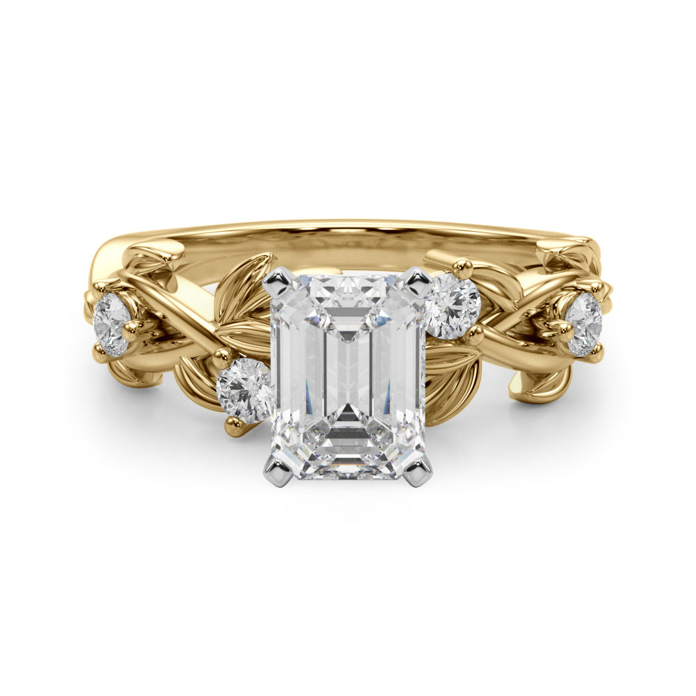 Regal Floral Leaf Dia Engagement Ring Round Diamond Engagement Ring in 10K/14K gold and platinum with certified lab-grown or natural diamonds
